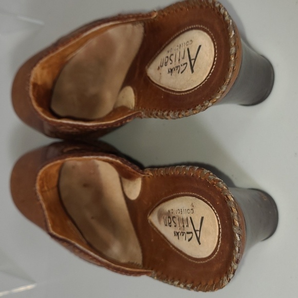 Clarks Artisan Womens 9.5 Brown Leather Wedge Heel Boho Woven Decoration 74533 - Picture 10 of 12